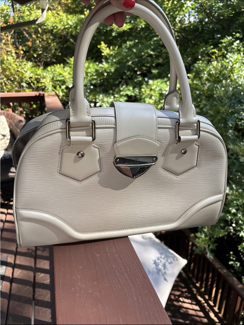 Louis Vuitton White Structured Satchel Handbag